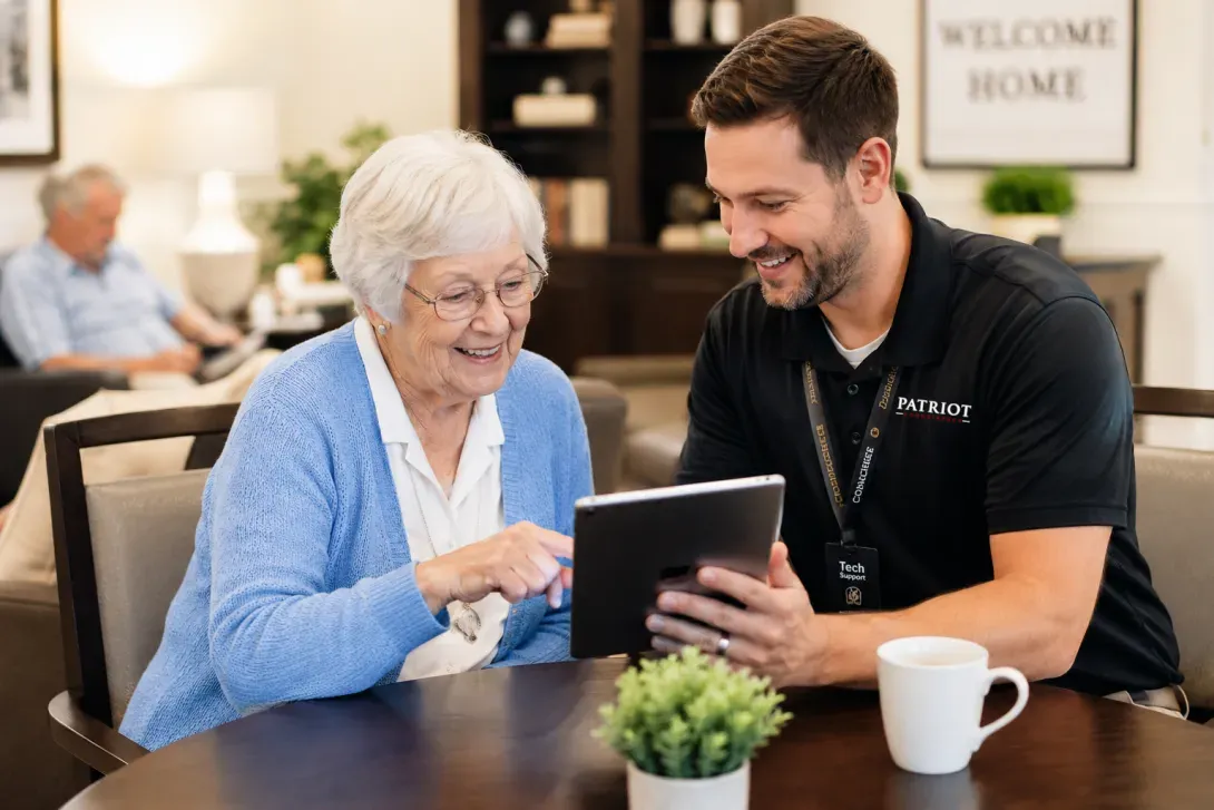 Patriot Concierge assistance with smartphones, tablets, computers, printers, streaming services and technology accessories. Online safety, protection and help with online shopping.